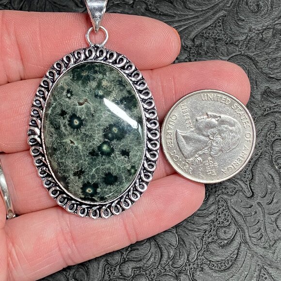 Green Ocean Jasper Pendant Stone Crystal Jewelry - Picture 5 of 6